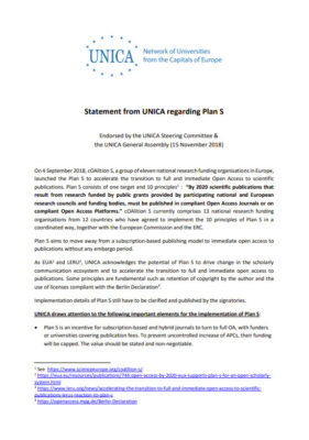 UNICA Statement on Plan S