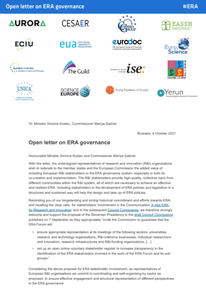 Open letter on ERA governance: call for stakeholder voice in governance