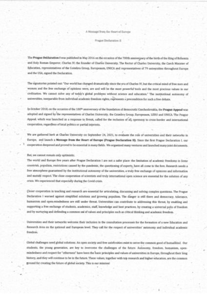 "A Message from the Heart of Europe: Prague Declaration II"