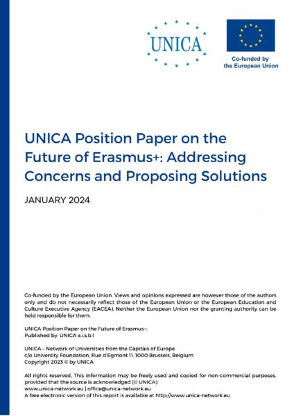 UNICA Position Paper on the Future of Erasmus+: Addressing Concerns and Proposing Solutions