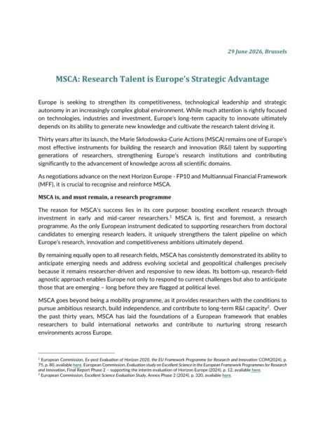 MSCA: Research Talent is Europe’s Strategic Advantage